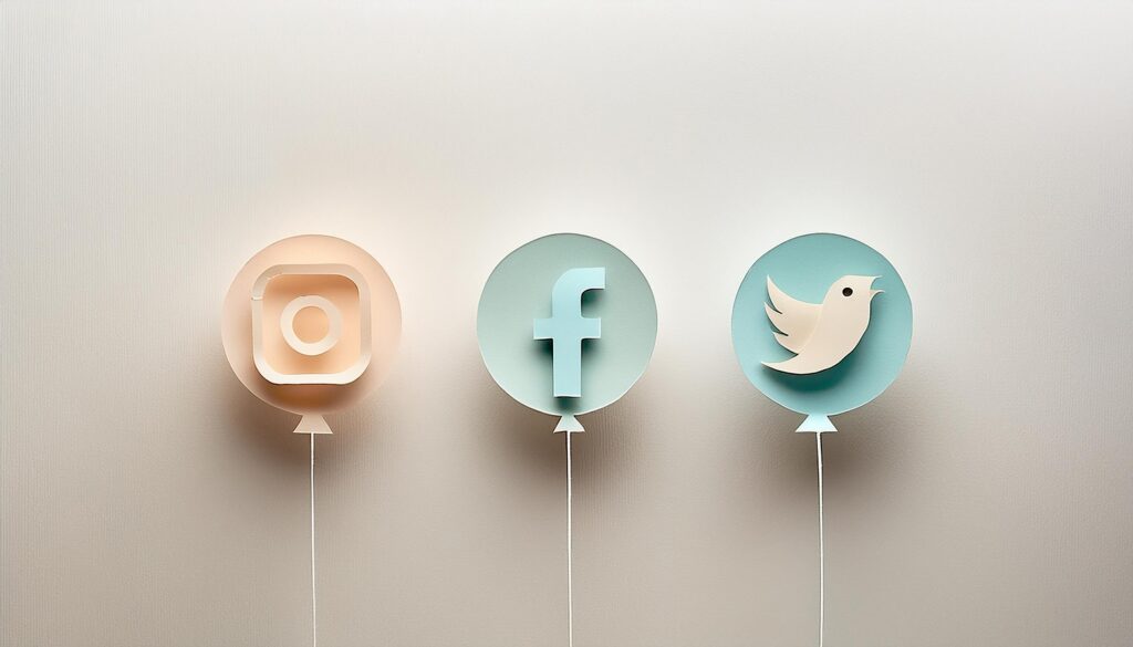 Minimal illustration of social media icons representing online comparison and digital influence on identity
